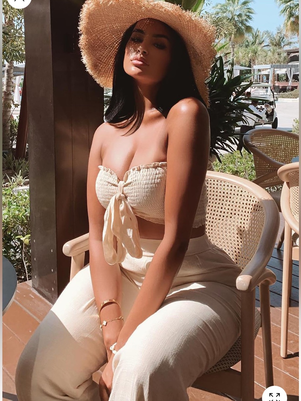 Fashion Nova Cream Smocked Tie-Front Bandeau Top